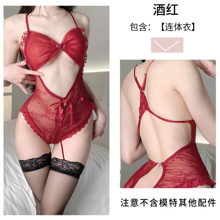 Lace Bow Open-Crotch Bodysuit