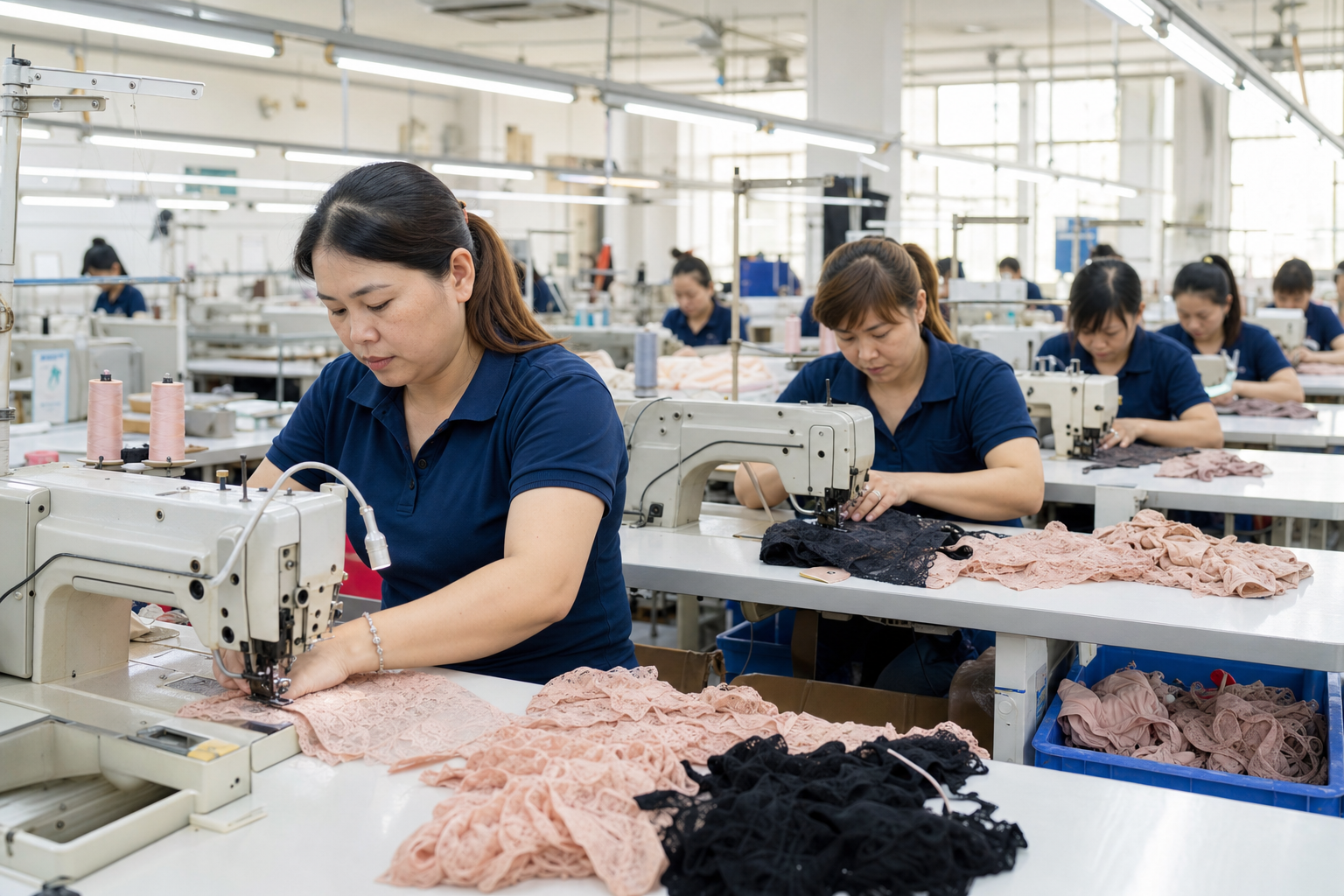 Lingerie production workshop with skilled sewing team