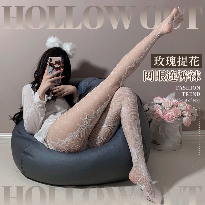 Rose Jacquard Cutout High-Waist Fishnet Tights - product image 4