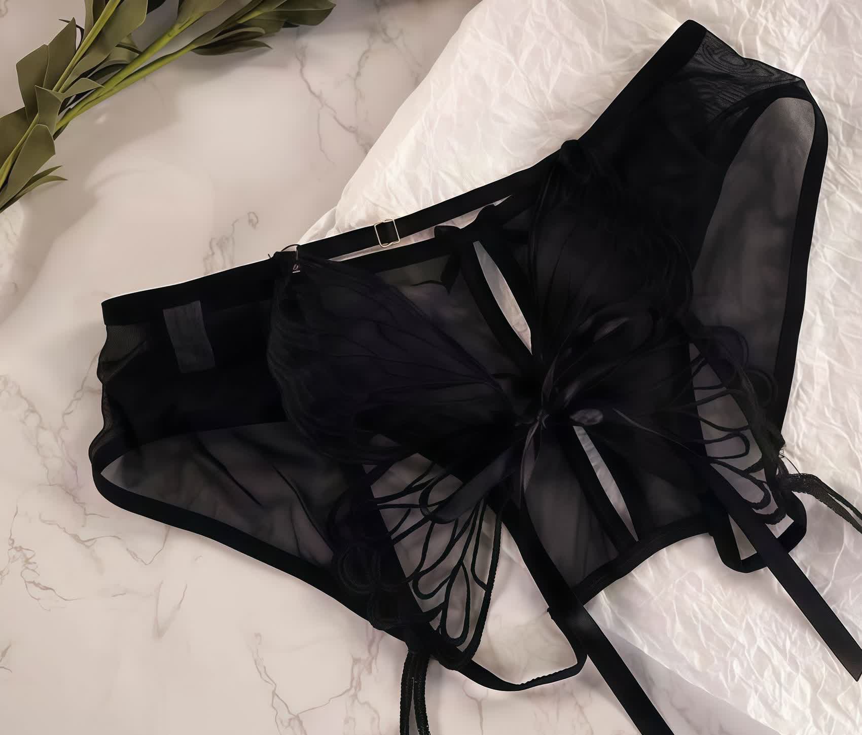 Wholesale black lace side-tie bikini panty