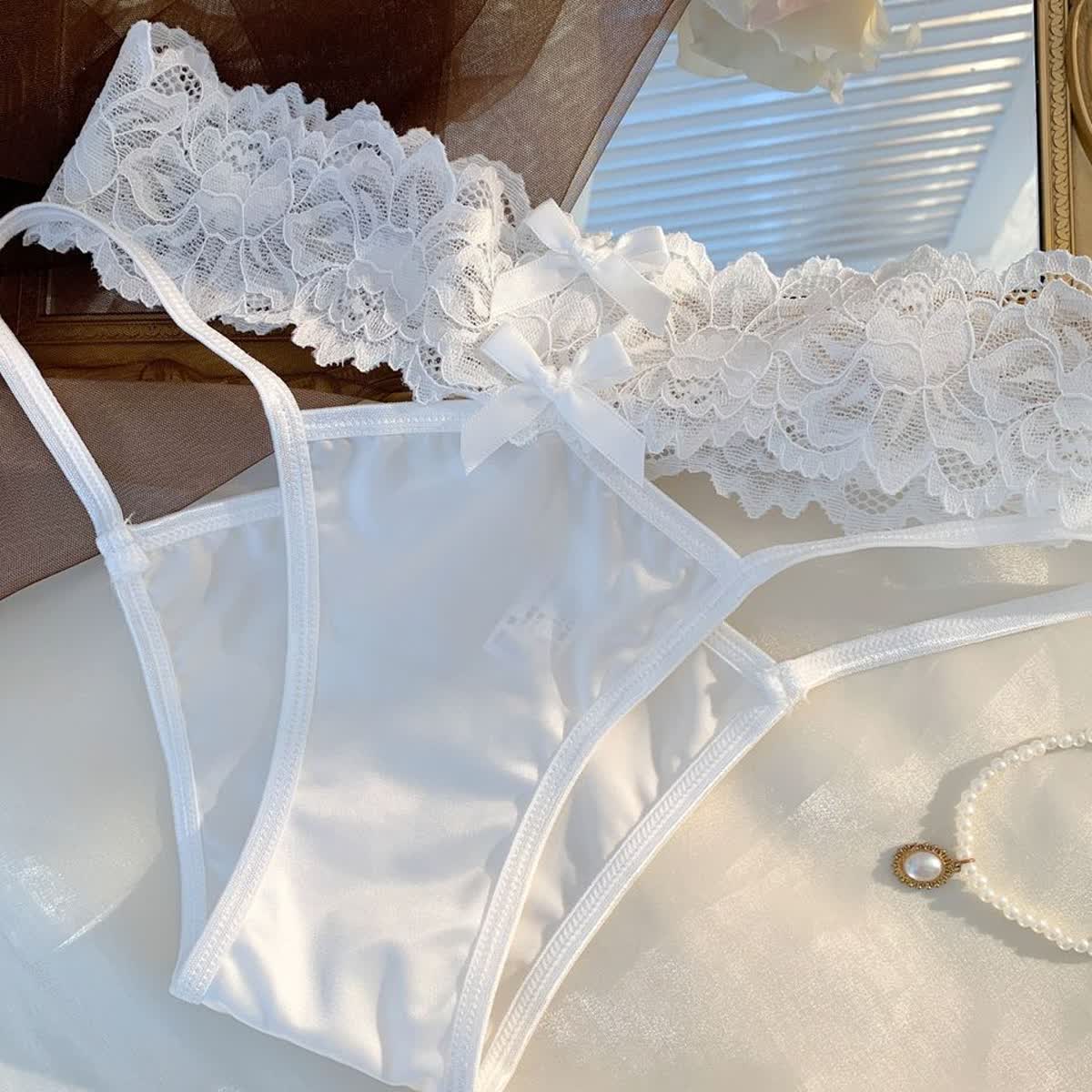 Sheer Lace Ribbon-Tie Bikini Panty detail image 3