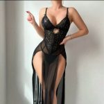 Wholesale High-Slit Lace Sheer Maxi Dress