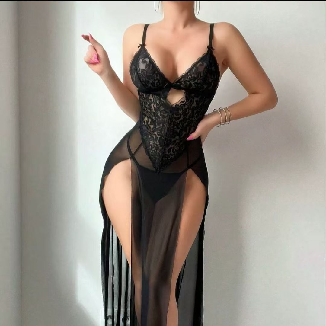 Wholesale High-Slit Lace Sheer Maxi Dress detail image 2