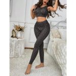 Leopard print sleeveless crop top and cropped leggings lingerie set