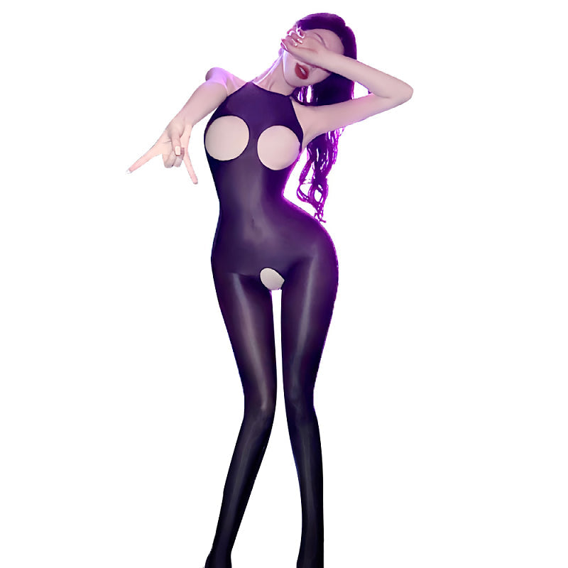 Glossy Long-Sleeve Sheer Bodystocking