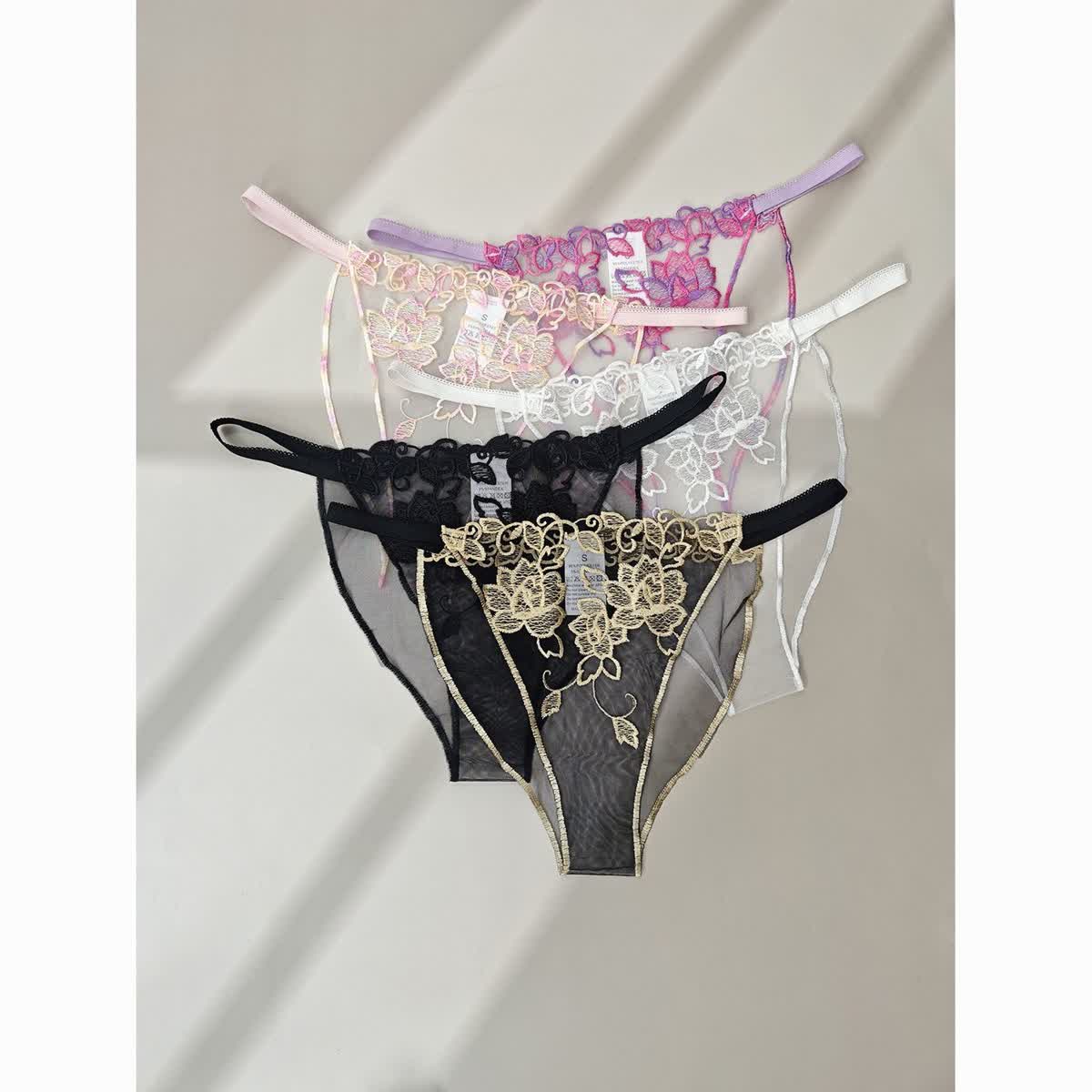 Floral Embroidered Sheer Mesh Panty detail image 2