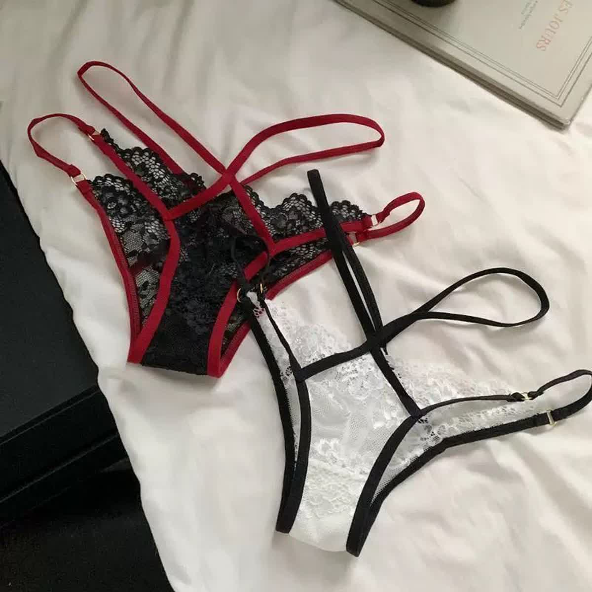 Red and Black Strappy Lace Panty detail image 2
