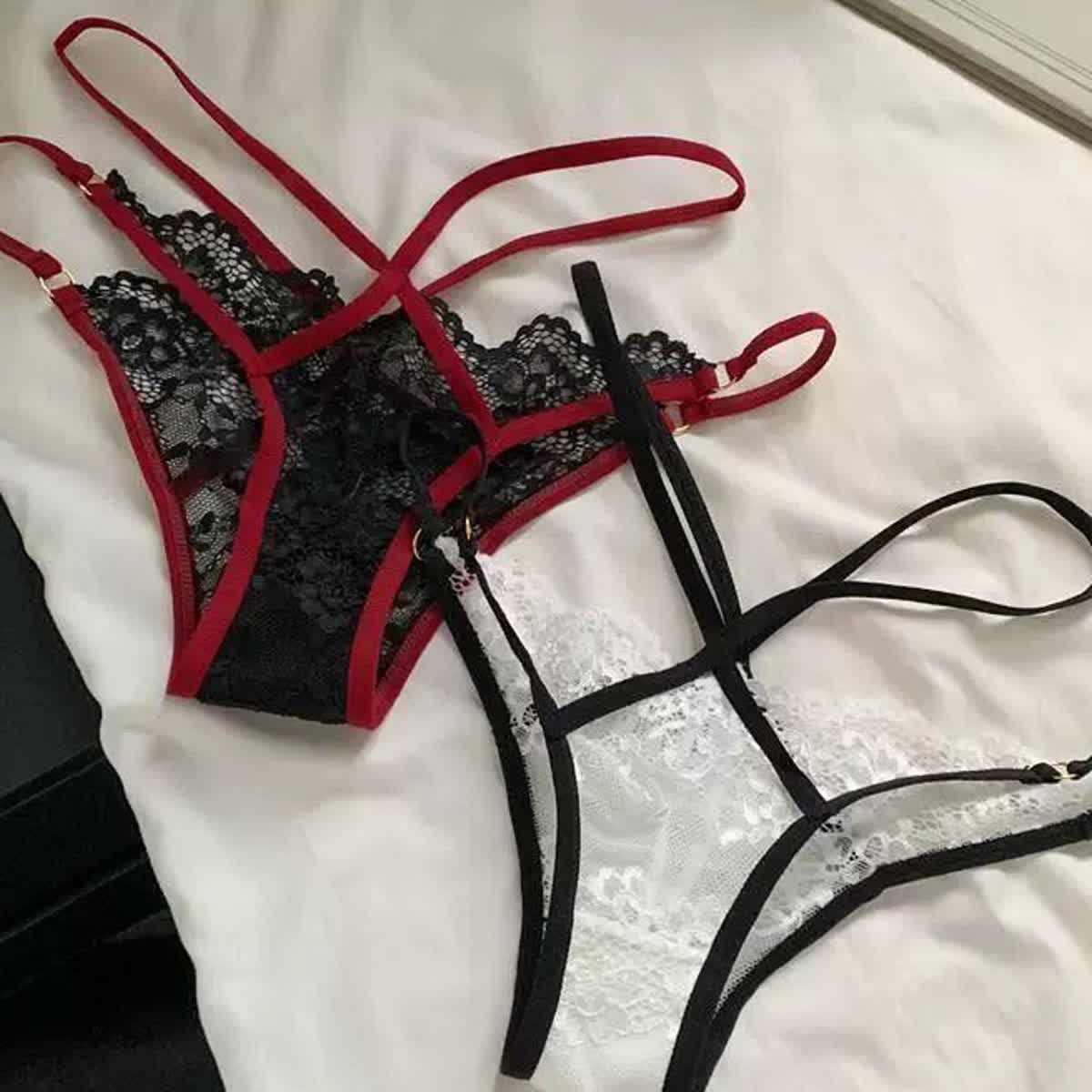 Red and Black Strappy Lace Panty detail image 3