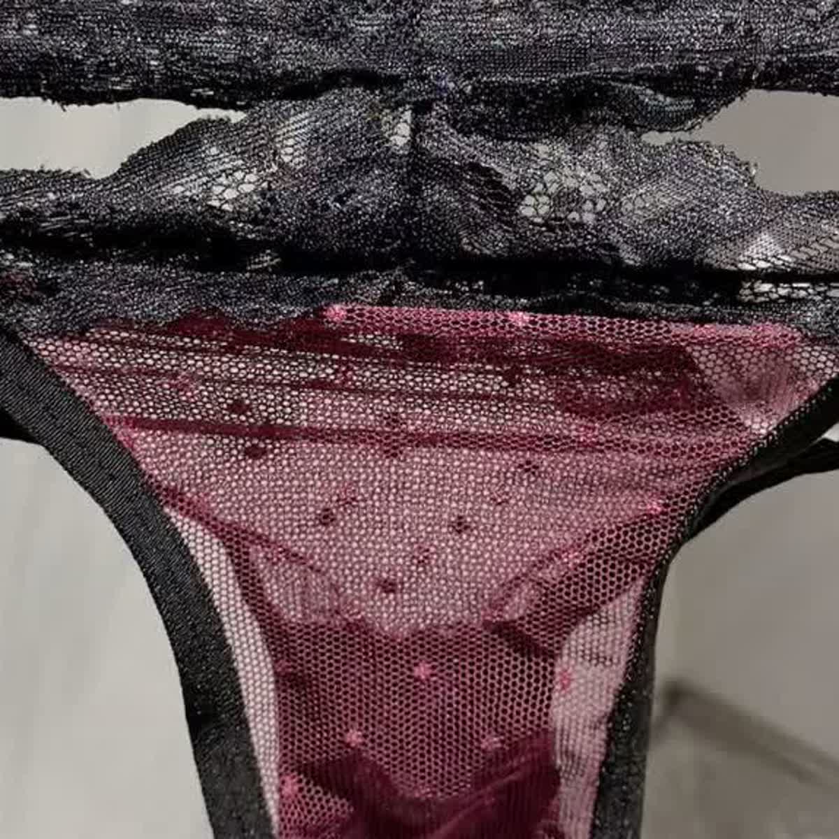 Burgundy Sheer Lace Strap Panty detail image 3