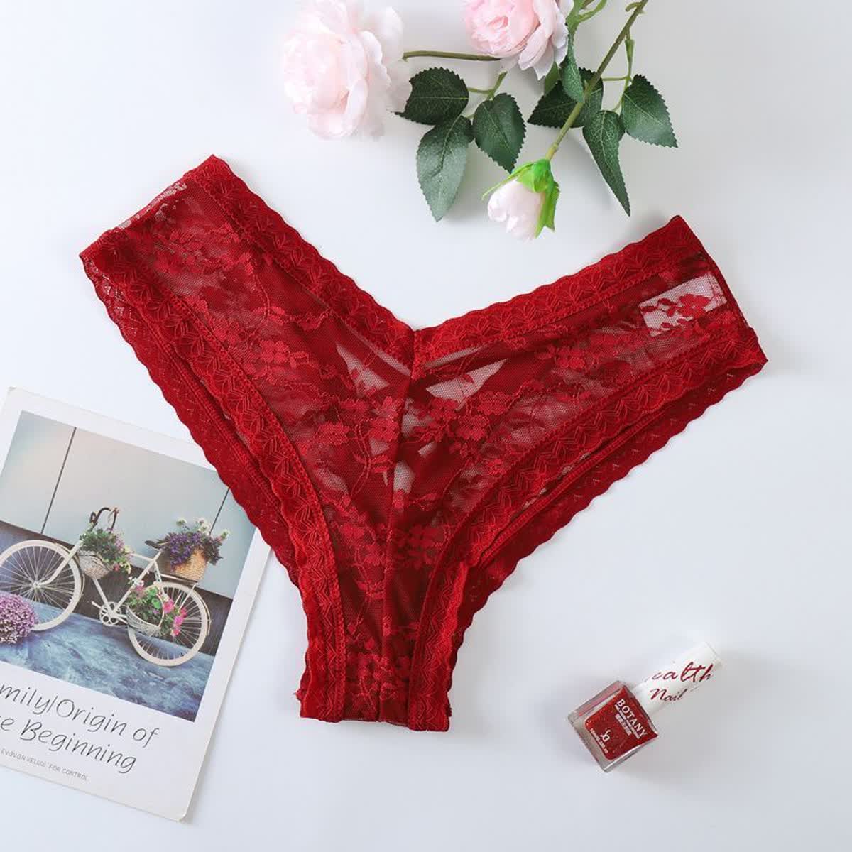 Red Sheer Lace Bikini Panty