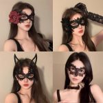 Detail view of Black Lace Cat-Ear Masquerade Mask
