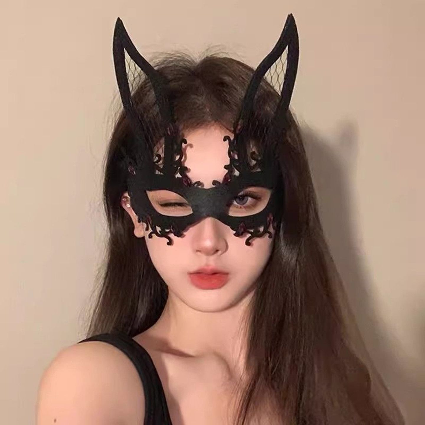 Wholesale Black Lace Cat-Ear Masquerade Mask