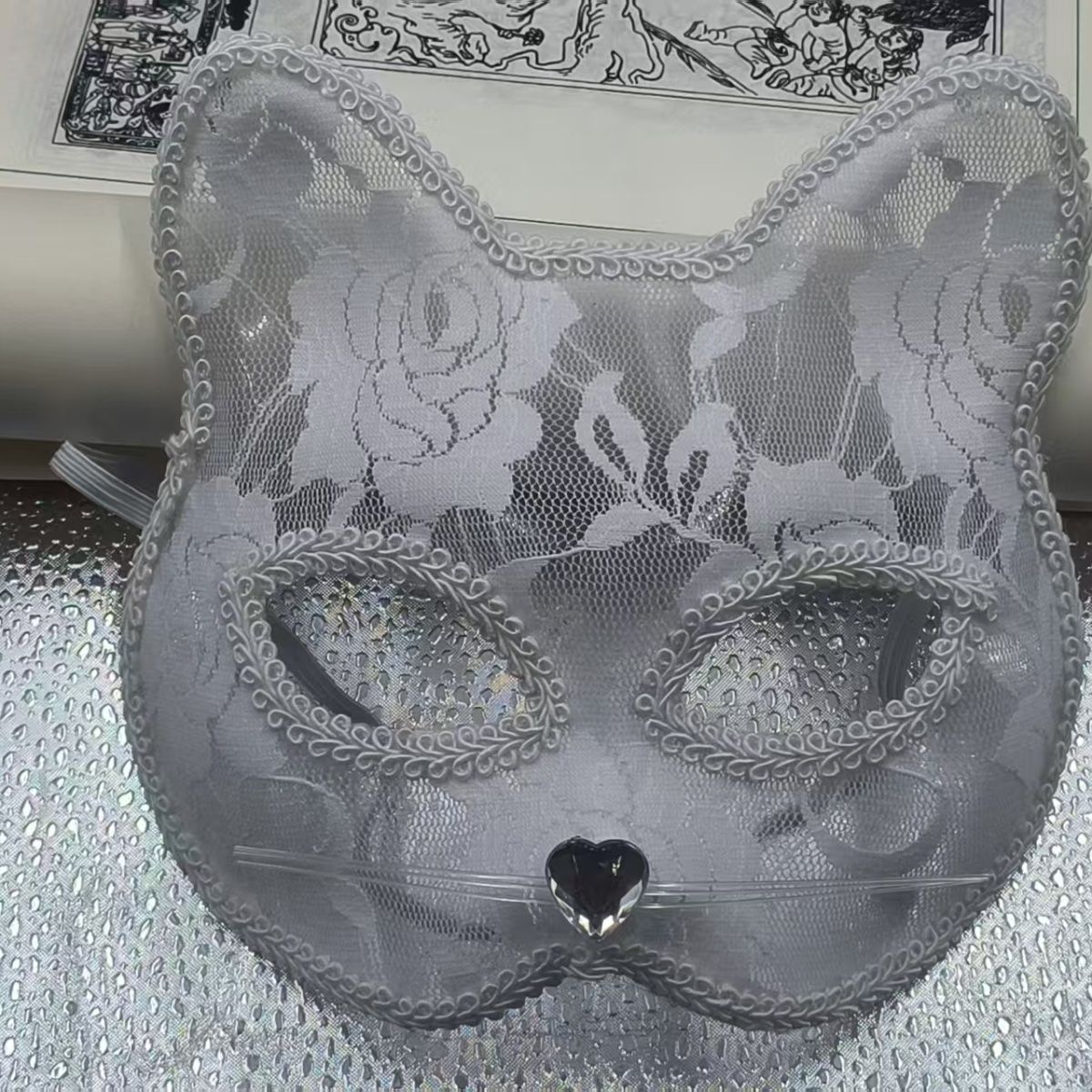 Detail view of Lace Catwoman Masquerade Mask
