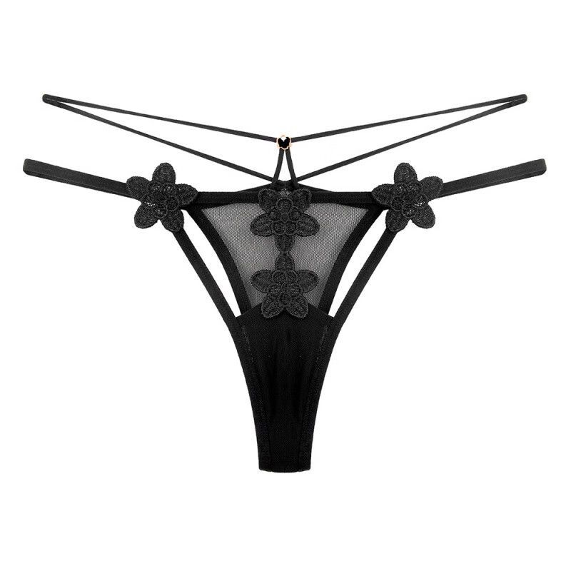 Detail view of Black Cutout Low-Rise Thong Panty