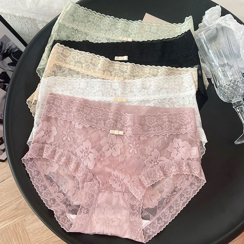 Detail view of Sheer French Lace Mid-Rise Panty