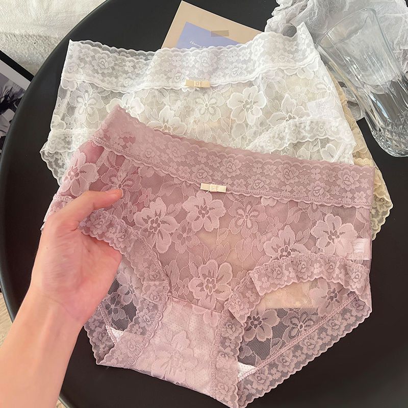 Detail view of Sheer French Lace Mid-Rise Panty