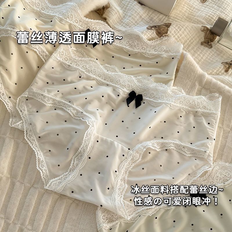 Detail view of Polka-Dot Lace-Trim Seamless Panty