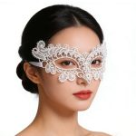 Detail view of Shaped Black Lace Masquerade Mask