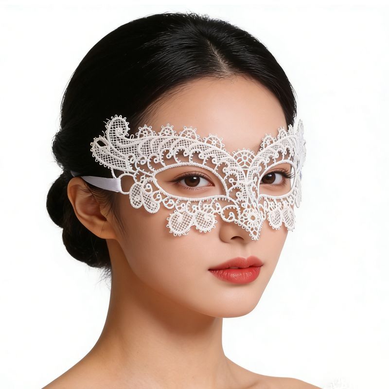 Detail view of Shaped Black Lace Masquerade Mask